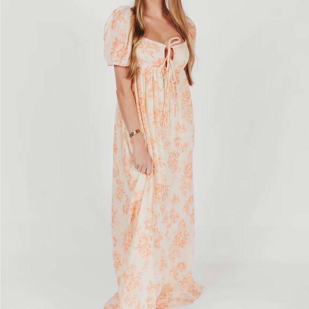 Worth Collective Floral Print Maxi Dress in Cream and Orange